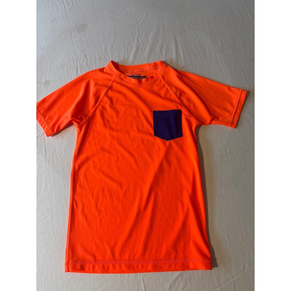 Crewcuts Rash Guard Boys 10 Neon Orange Short Sleeve UPF 50+ Pocket